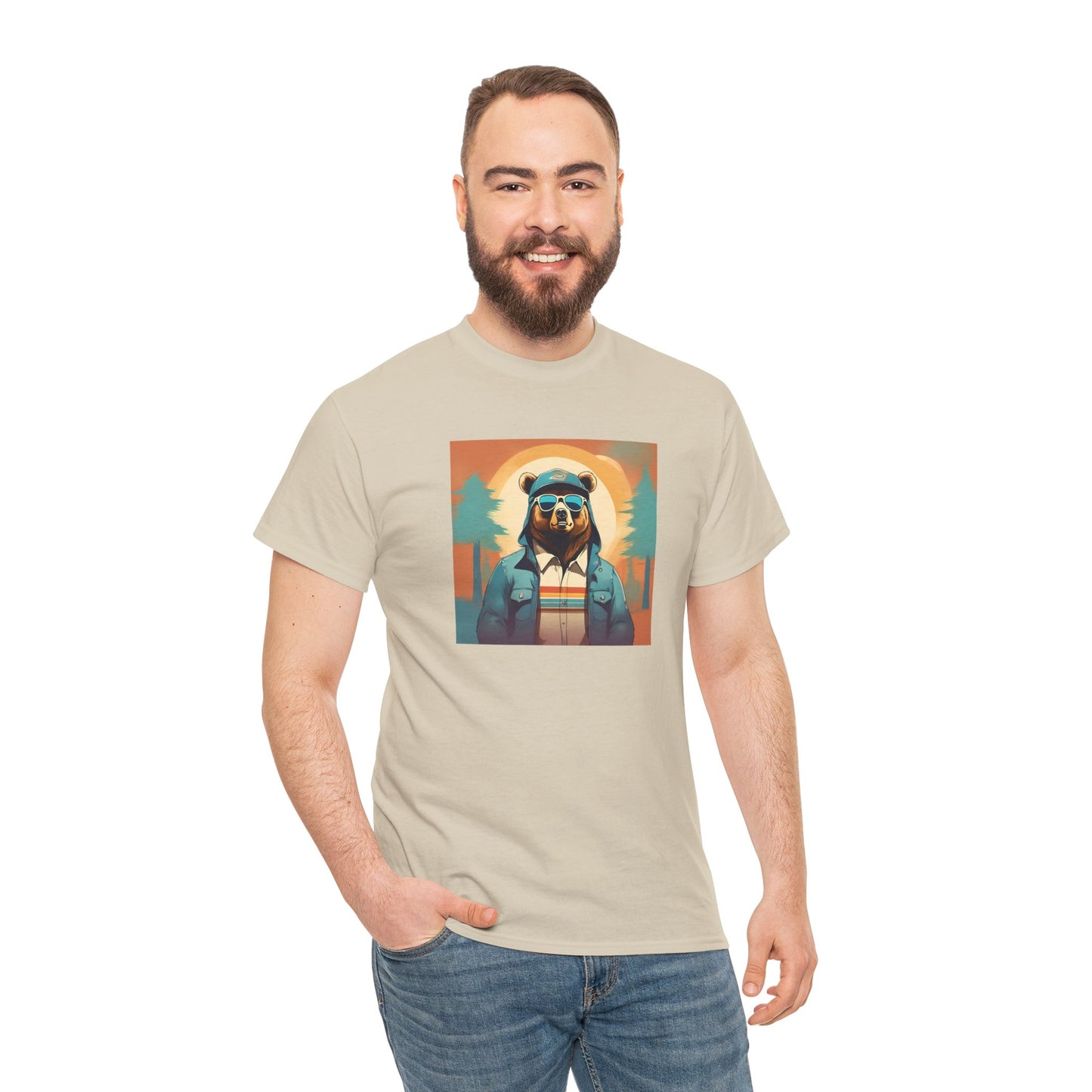 Bear Hiking - Unisex Heavy Cotton T-Shirt - Cool AI Graphic Design