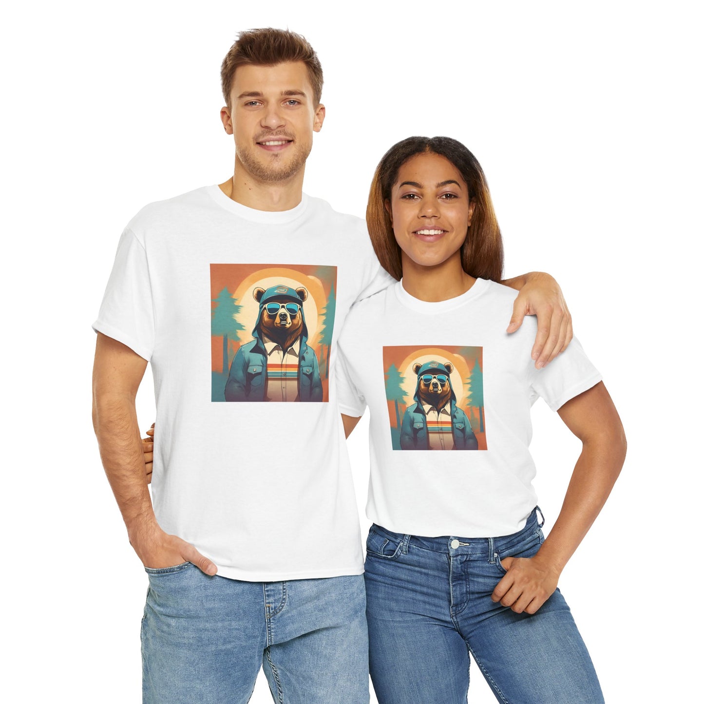 Bear Hiking - Unisex Heavy Cotton T-Shirt - Cool AI Graphic Design