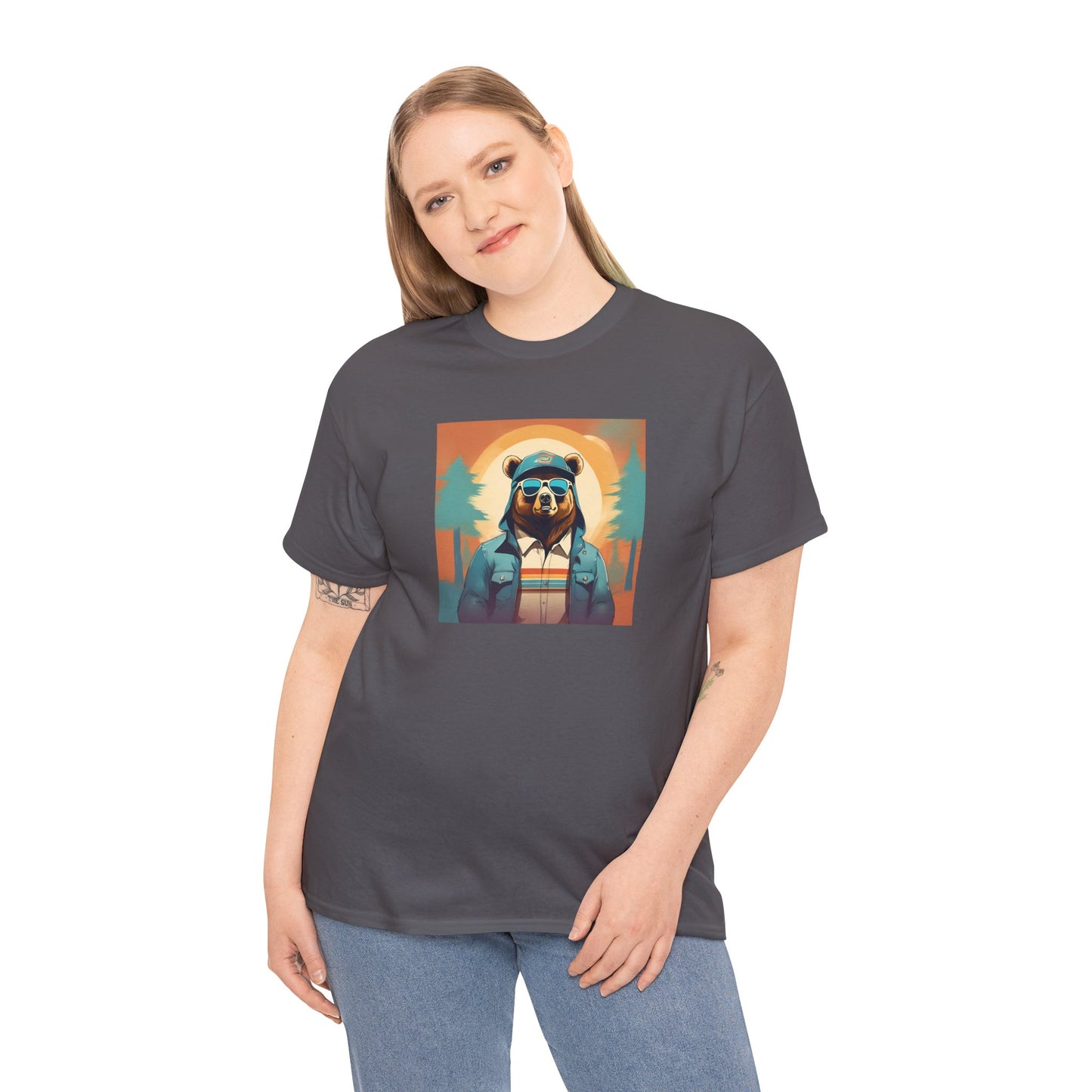 Bear Hiking - Unisex Heavy Cotton T-Shirt - Cool AI Graphic Design