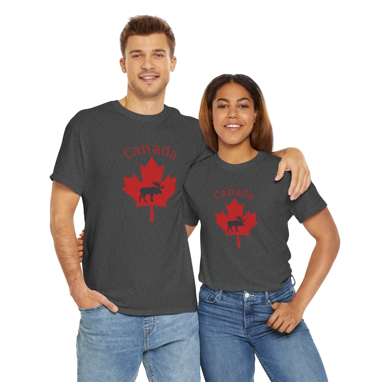 Canada Leaf Moose Heavy Cotton Tee - Unisex T-Shirt for Nature Lovers