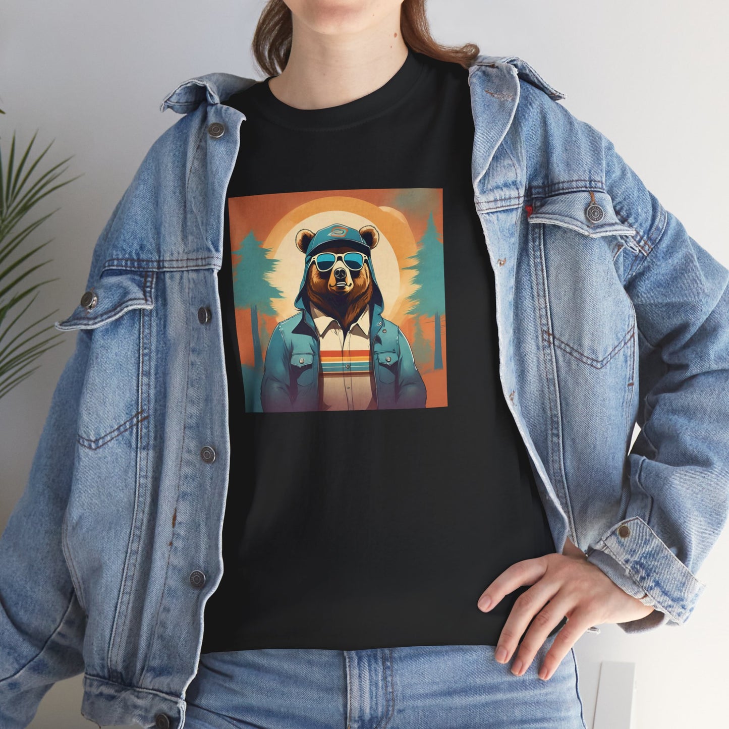 Bear Hiking - Unisex Heavy Cotton T-Shirt - Cool AI Graphic Design