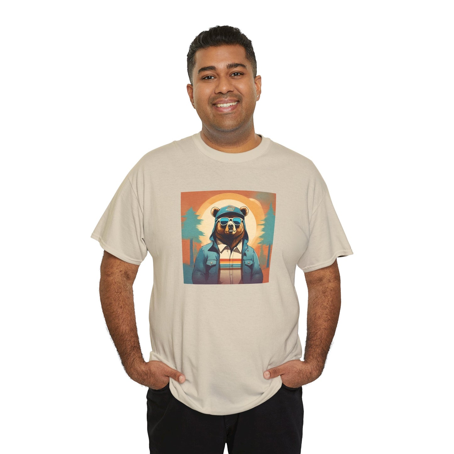 Bear Hiking - Unisex Heavy Cotton T-Shirt - Cool AI Graphic Design