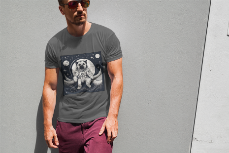 Dog On The Moon - Unisex Heavy Cotton T-Shirt - Cosmic Design for Dog Lovers