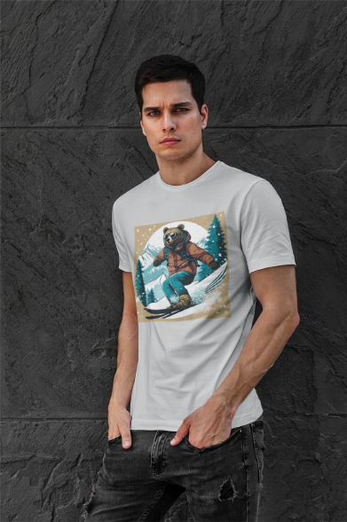 Bear Winter Fun - Unisex Heavy Cotton T-Shirt  - AI Graphic Design Tee