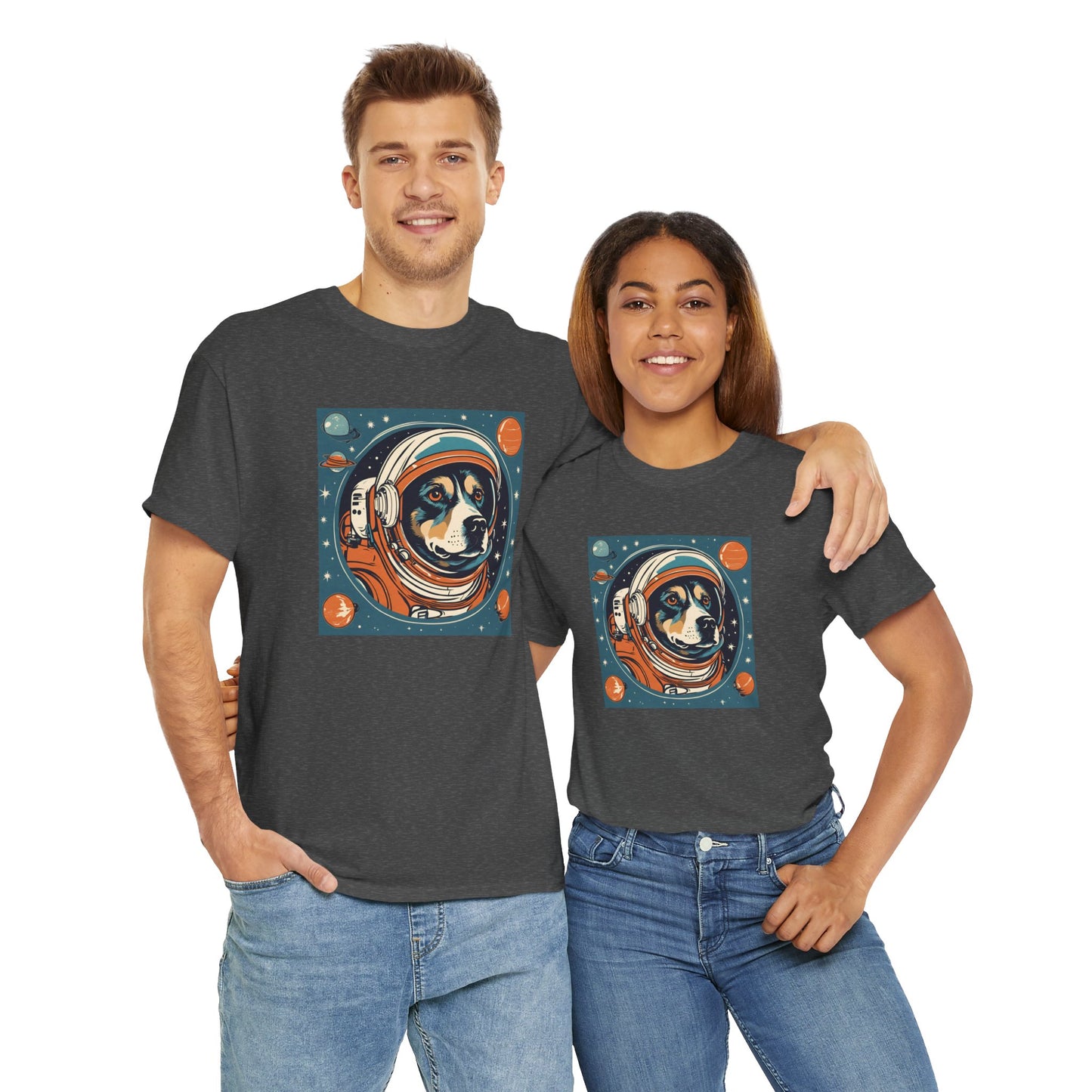 Galaxy Dog - Unisex Heavy Cotton T-Shirt - Fun Space-Themed Pet Graphic Tee