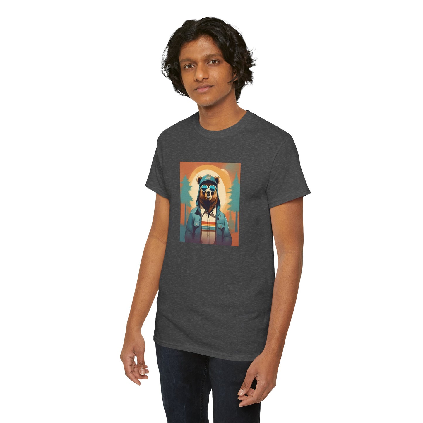 Bear Hiking - Unisex Heavy Cotton T-Shirt - Cool AI Graphic Design