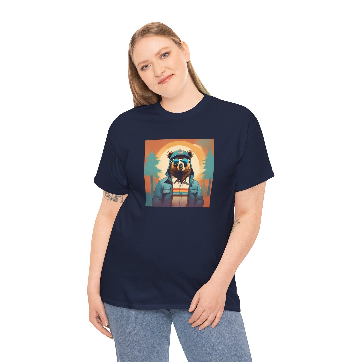 Bear Hiking - Unisex Heavy Cotton T-Shirt - Cool AI Graphic Design