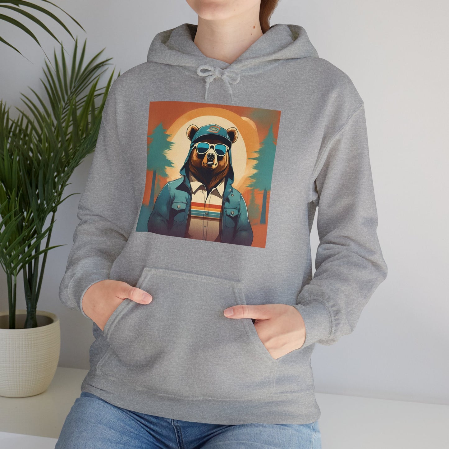 Bear Hiker - Unisex Cotton Hooded Sweatshirt - Cool and Stylish Outdoor Vibe
