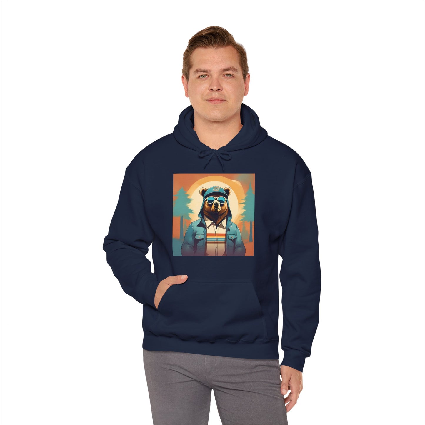Bear Hiker - Unisex Cotton Hooded Sweatshirt - Cool and Stylish Outdoor Vibe