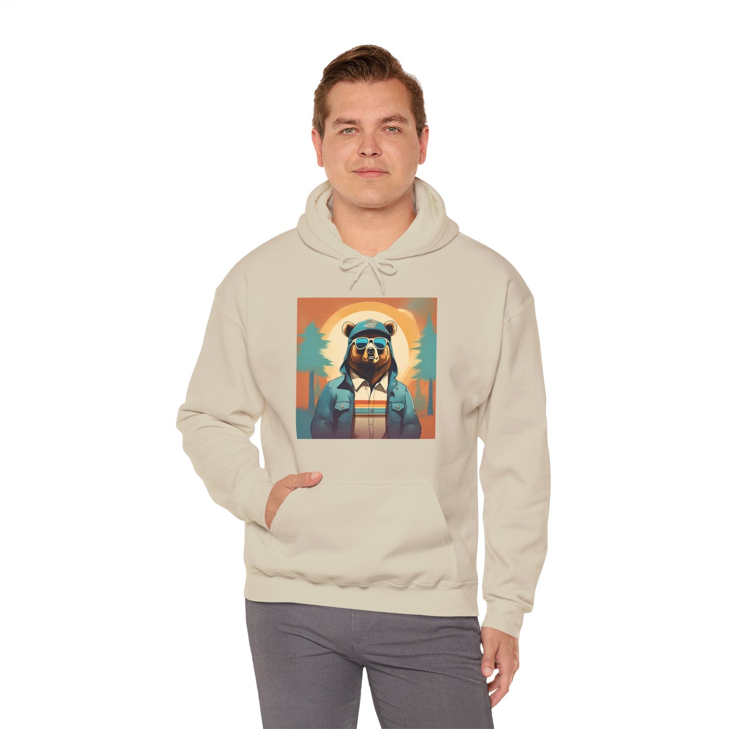 Bear Hiker - Unisex Cotton Hooded Sweatshirt - Cool and Stylish Outdoor Vibe