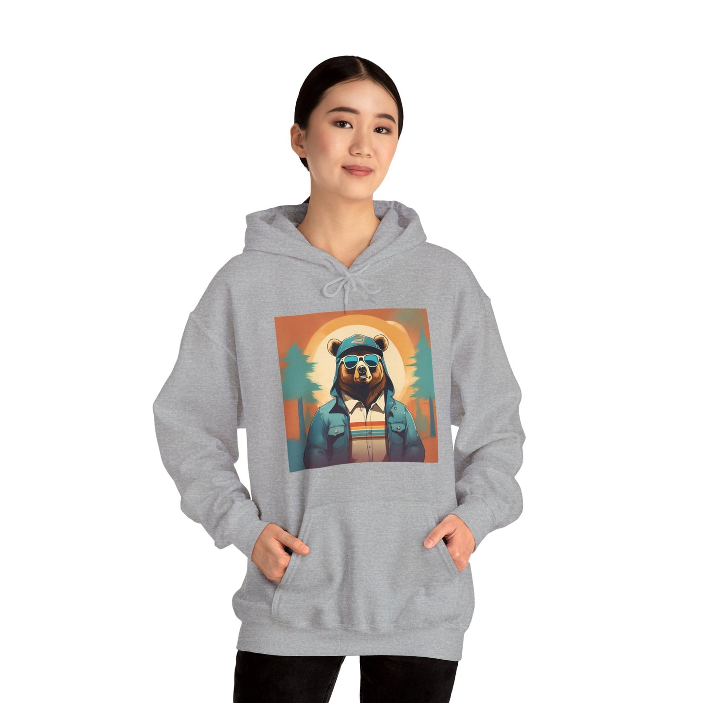Bear Hiker - Unisex Cotton Hooded Sweatshirt - Cool and Stylish Outdoor Vibe
