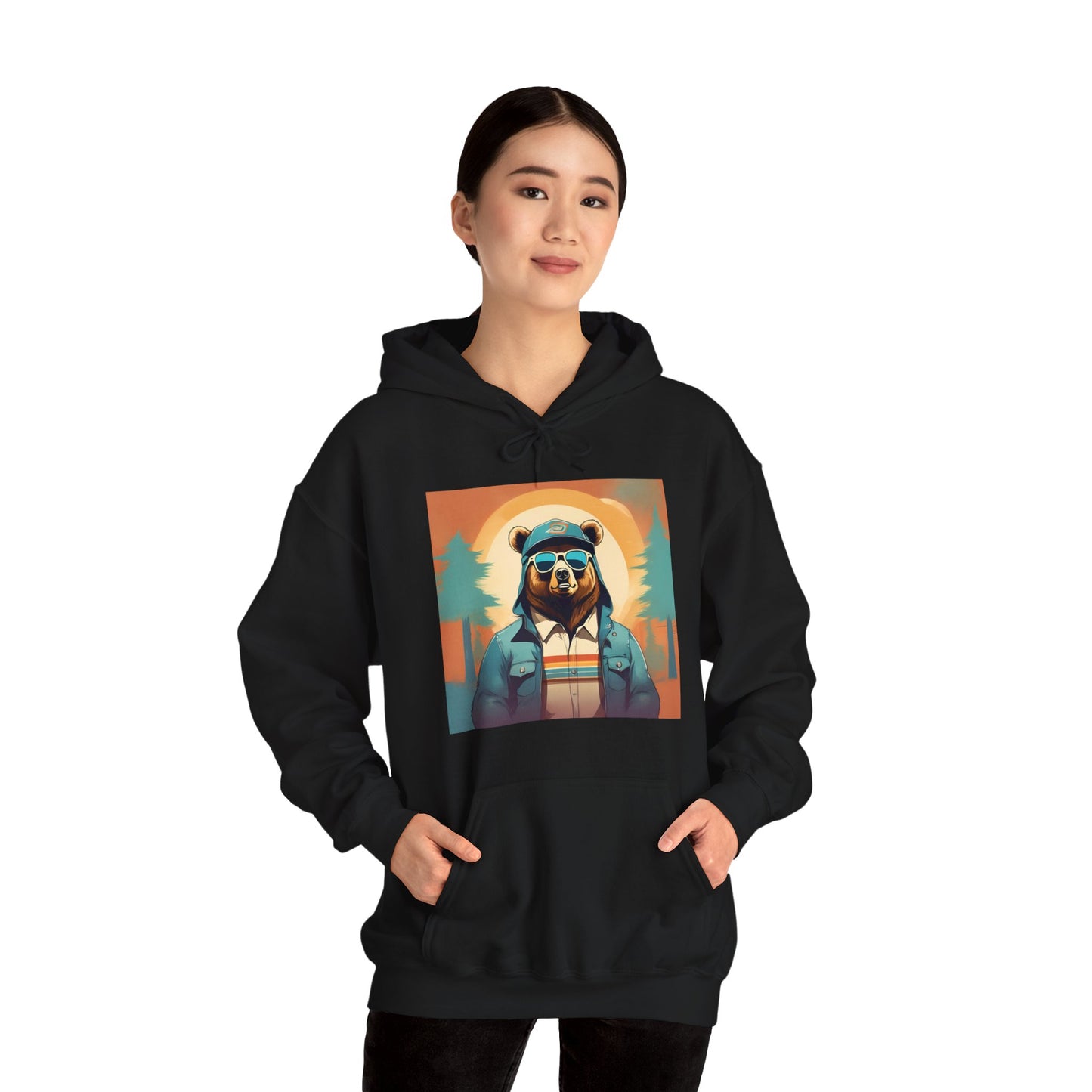 Bear Hiker - Unisex Cotton Hooded Sweatshirt - Cool and Stylish Outdoor Vibe