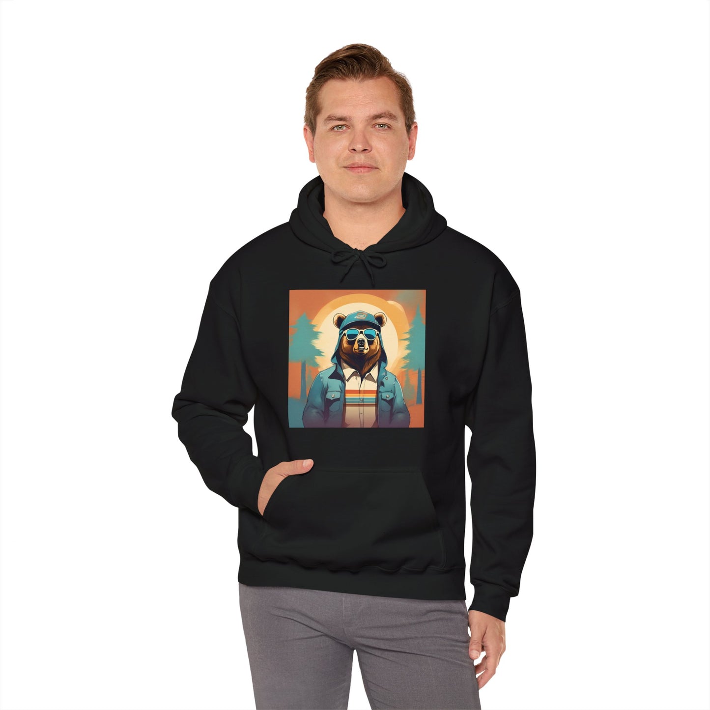 Bear Hiker - Unisex Cotton Hooded Sweatshirt - Cool and Stylish Outdoor Vibe